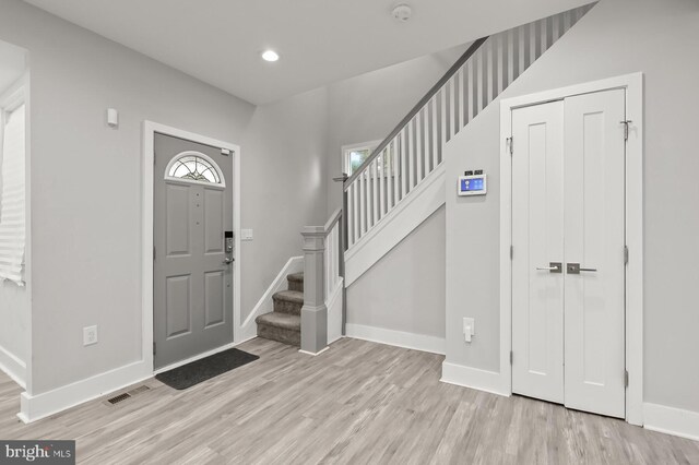 entryway with light wood-type flooring