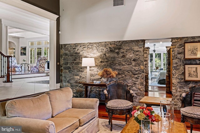 living room featuring plenty of natural light and light hardwood / wood-style floors