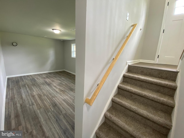 staircase with wood-type flooring