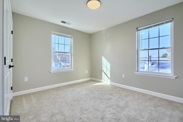 carpeted spare room featuring a wealth of natural light