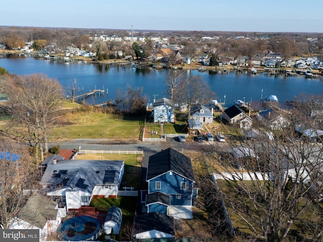 drone / aerial view featuring a water view