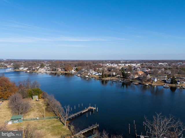 aerial view featuring a water view