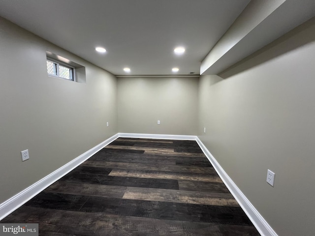 basement featuring wood-type flooring