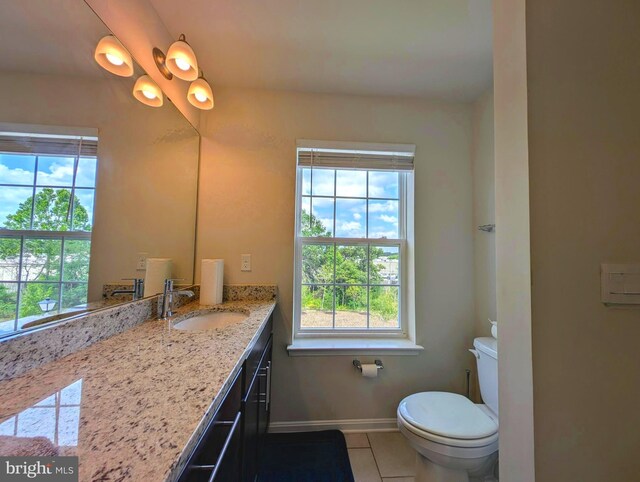 bathroom with tile patterned floors, vanity, and toilet