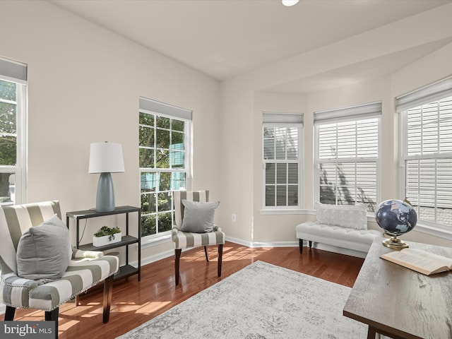 sitting room featuring a wealth of natural light and hardwood / wood-style floors