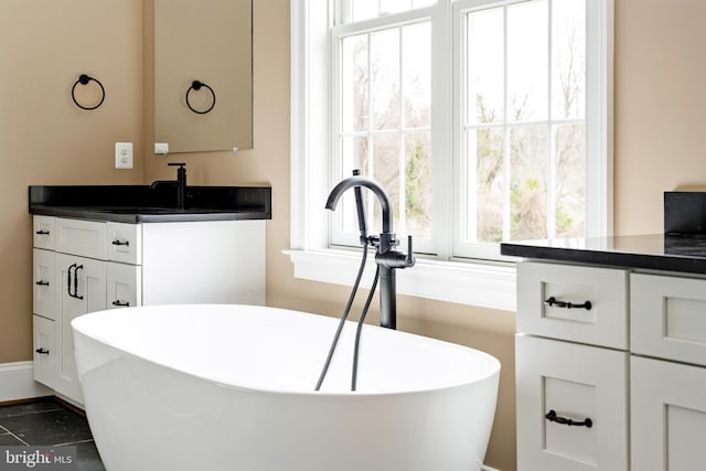 bathroom featuring a bathing tub, plenty of natural light, and vanity