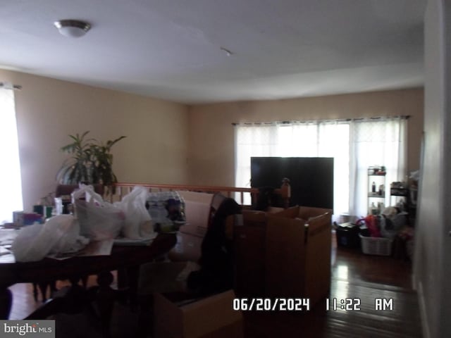 living room with plenty of natural light and hardwood / wood-style flooring