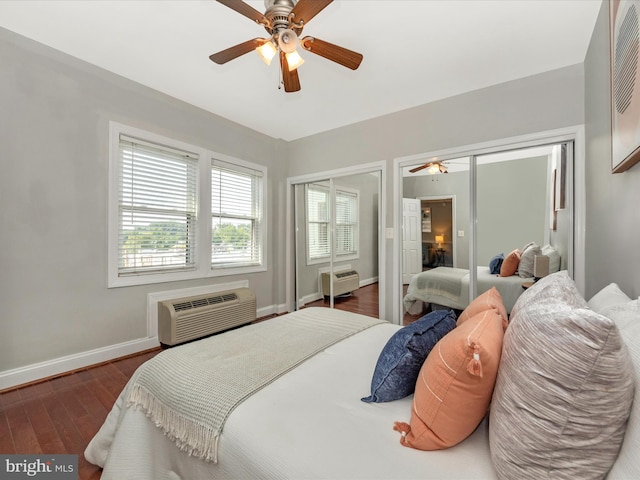 bedroom featuring ceiling fan and dark hardwood / wood-style floors