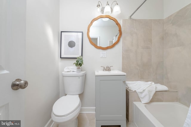 full bathroom with vanity, bathing tub / shower combination, and toilet