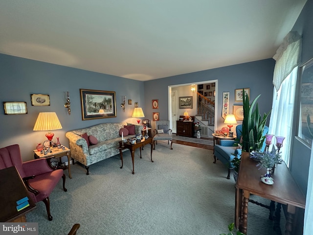 living room with carpet floors