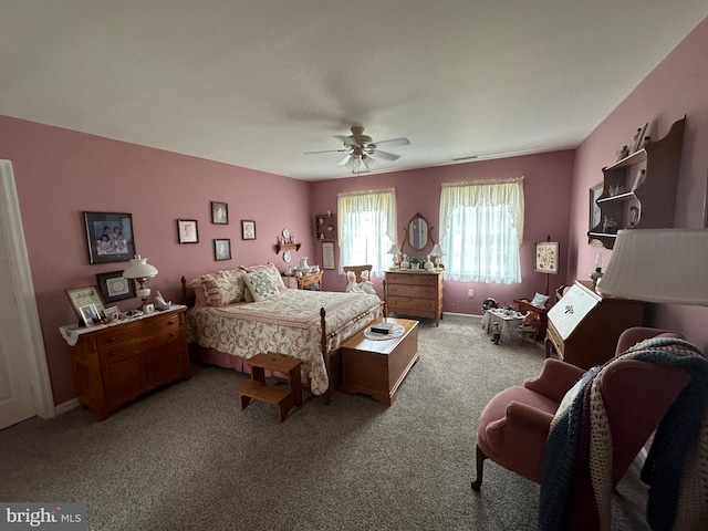 bedroom with carpet floors and ceiling fan