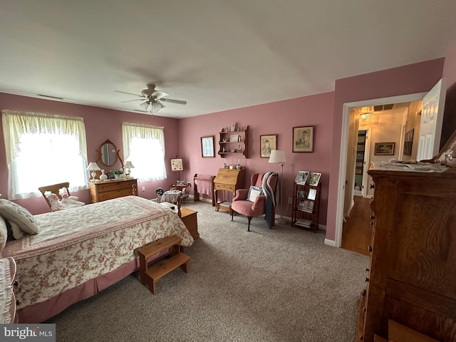 bedroom with carpet flooring and ceiling fan