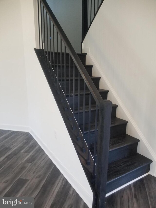 stairway with hardwood / wood-style floors