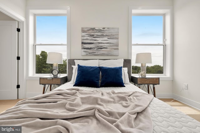 bedroom with light hardwood / wood-style flooring