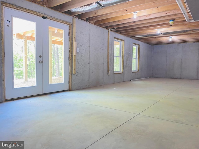 basement featuring french doors