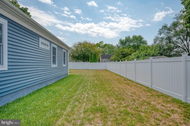 view of yard with a fenced backyard