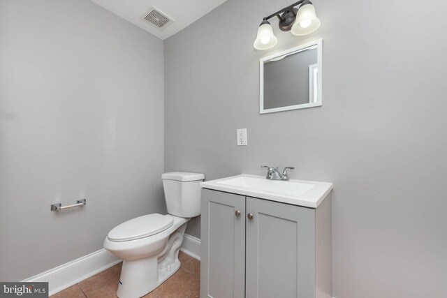 bathroom with vanity, tile patterned floors, and toilet