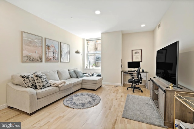 living room with light wood-type flooring