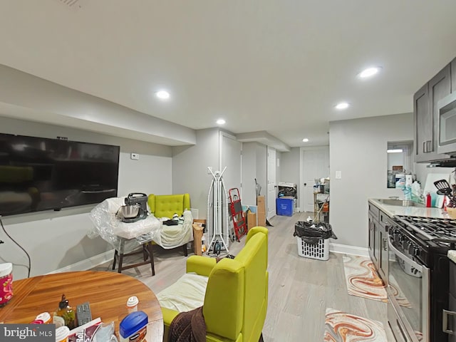 living room with light hardwood / wood-style floors