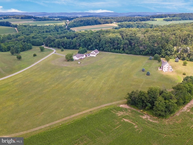 birds eye view of property featuring a rural view