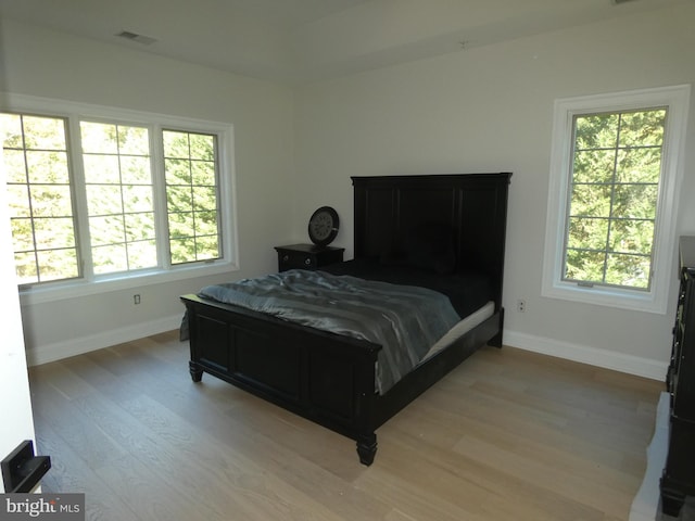 bedroom with light hardwood / wood-style floors