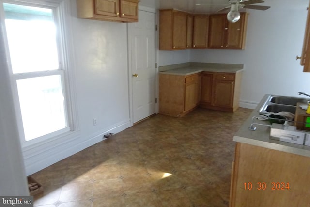 kitchen with ceiling fan and sink