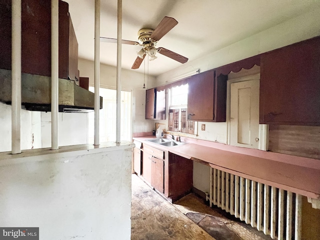 kitchen with ceiling fan and sink