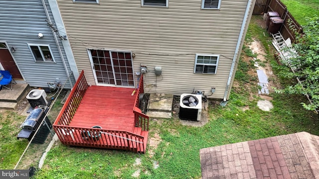 wooden terrace with central air condition unit