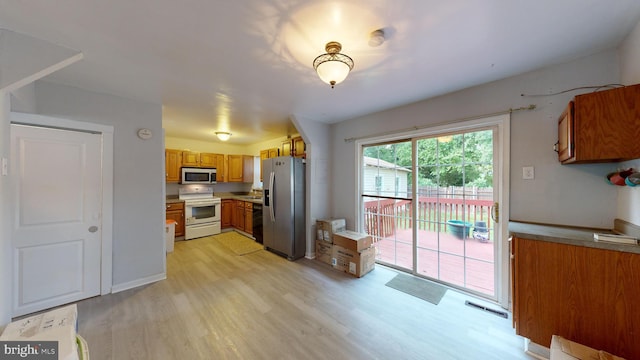 kitchen with light hardwood / wood-style floors and stainless steel appliances