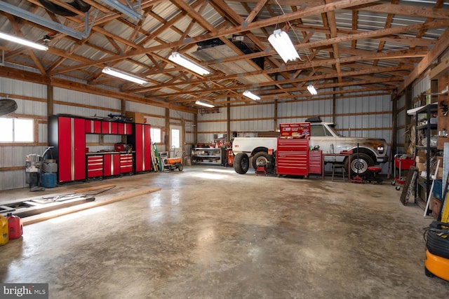 garage featuring a workshop area