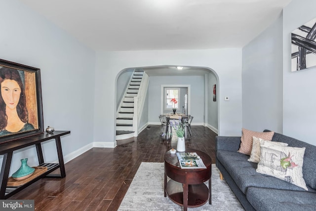 living room featuring dark hardwood / wood-style floors