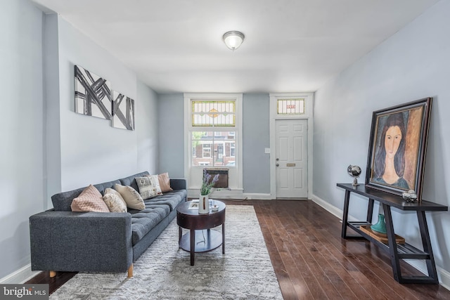 living room featuring dark hardwood / wood-style floors