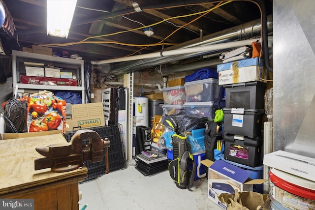 storage area featuring water heater