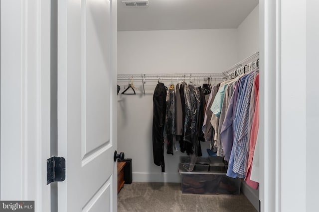 walk in closet featuring carpet flooring