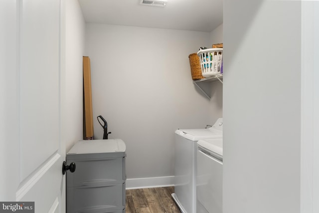 laundry room featuring wood-type flooring and independent washer and dryer