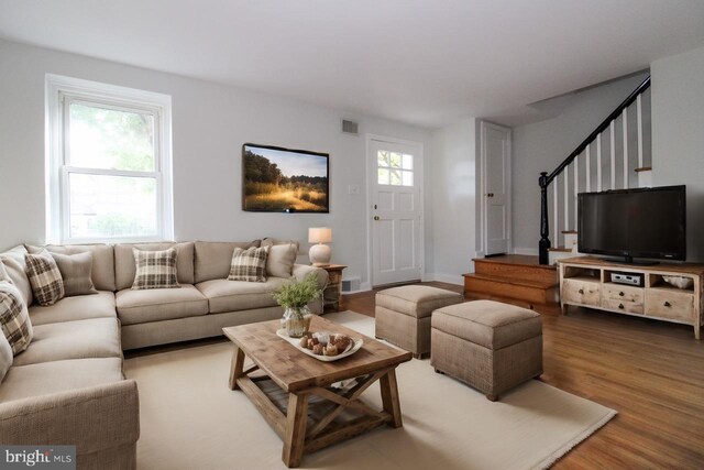 living room with hardwood / wood-style floors