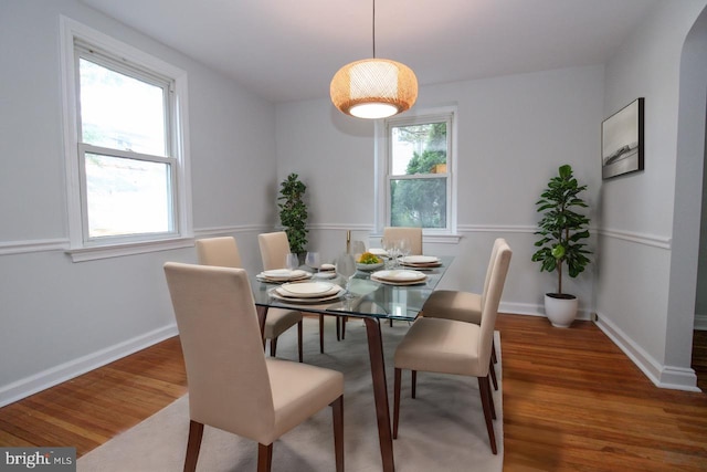 dining area featuring hardwood / wood-style flooring and plenty of natural light