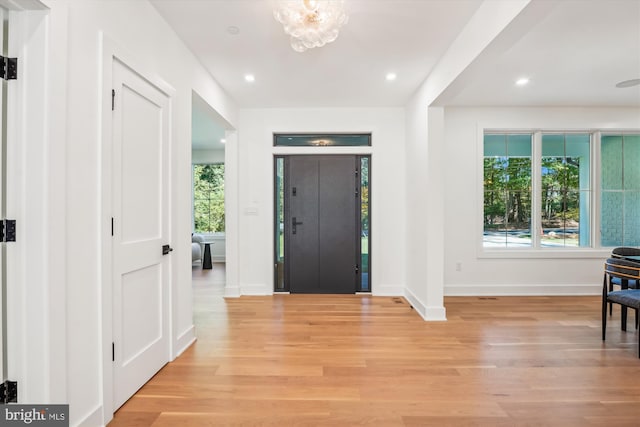 foyer with light wood-type flooring