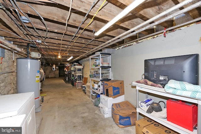 basement featuring gas water heater