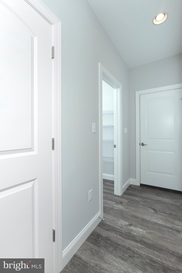 hall with dark wood-type flooring