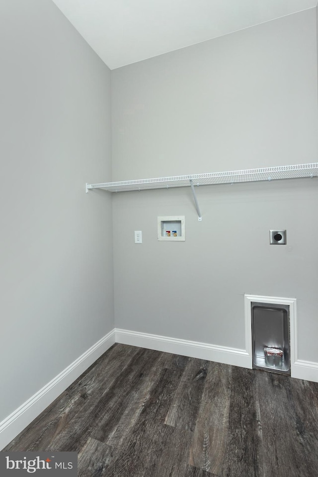 laundry room featuring washer hookup, dark hardwood / wood-style flooring, and electric dryer hookup