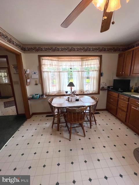 dining space with ceiling fan