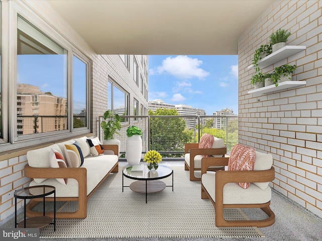 balcony with a view of city and an outdoor living space