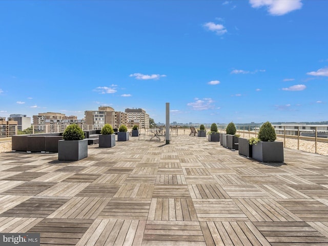 view of patio / terrace featuring a view of city