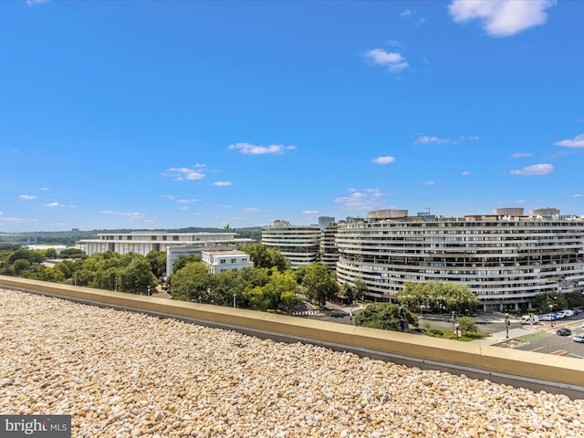view of building exterior with a city view