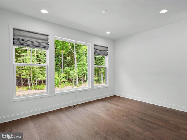 unfurnished room with dark wood-type flooring