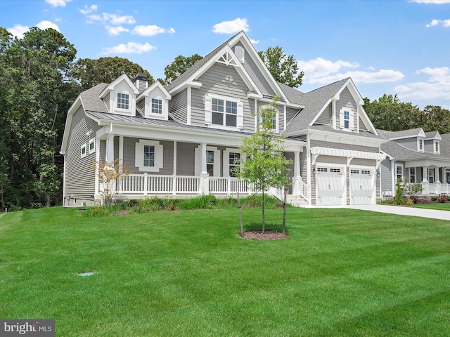 view of front of home featuring covered porch and a front lawn