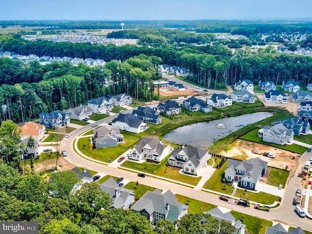 aerial view featuring a water view