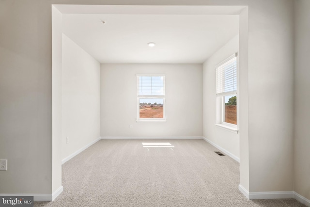 spare room featuring light carpet