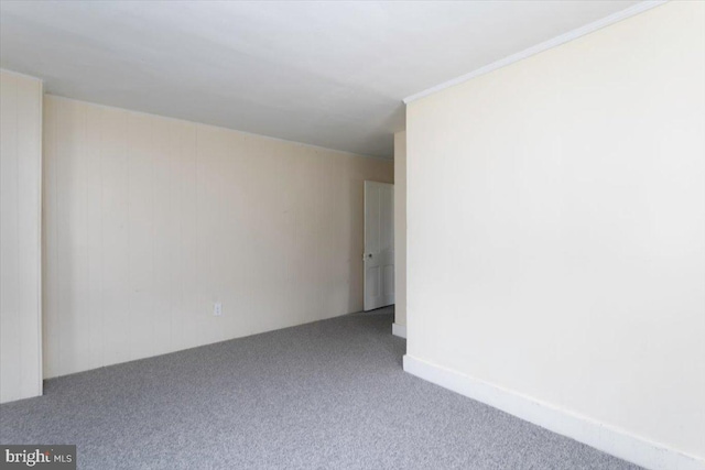 carpeted empty room featuring crown molding